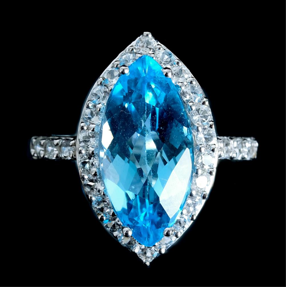 Appraisal: K WHITE GOLD BLUE TOPAZ WHITE SAPPHIRE RING k white