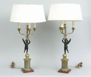 Appraisal: A Pair of Gilt Bronze Figurative Table Lamps with Shades