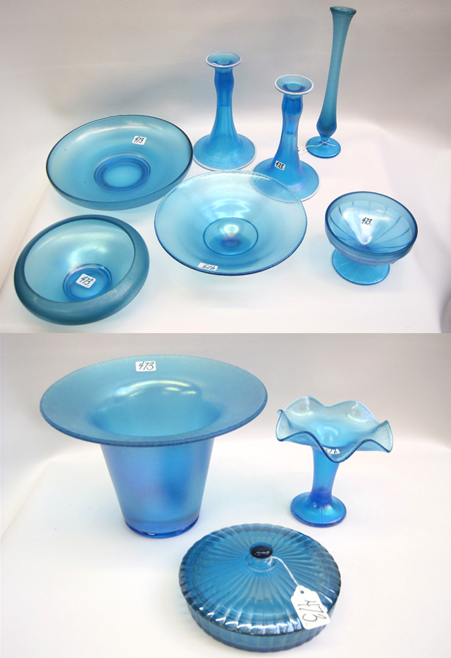 Appraisal: TEN PIECES OF BLUE STRETCH GLASS includes bowls to D