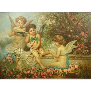 Appraisal: Large Modern Oil On Canvas Putti Signed lower right Cellini