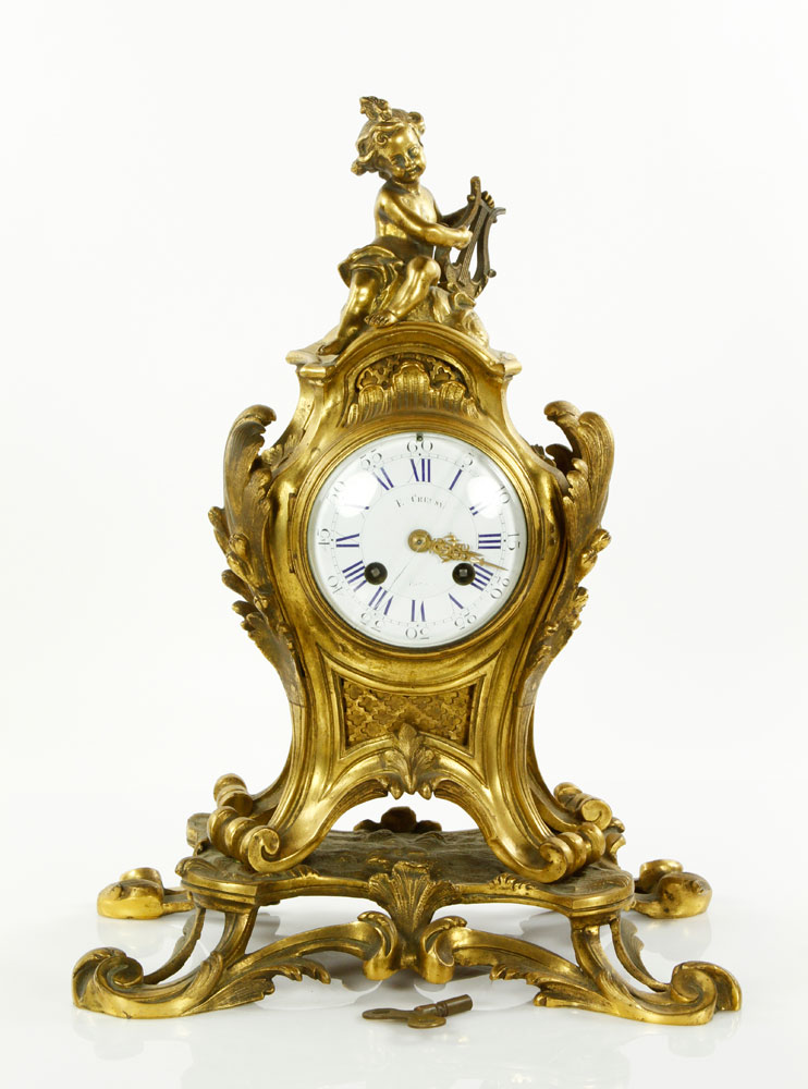 Appraisal: - th C French Bronze Clock th century French clock