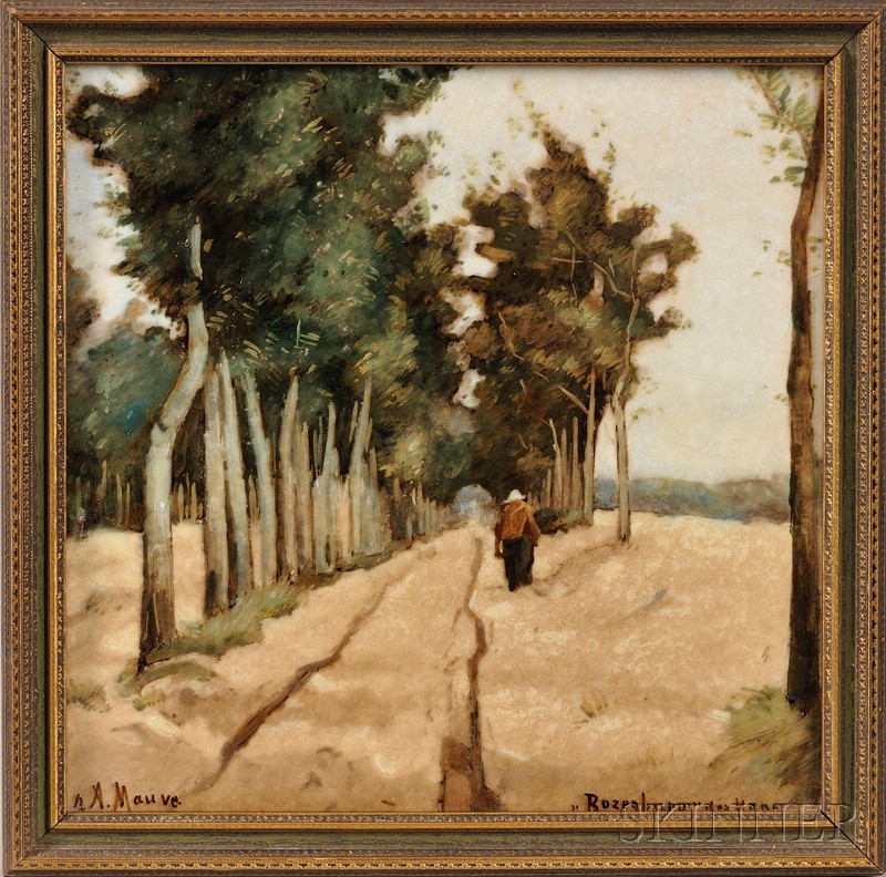 Appraisal: Rozenburg Hand-painted Figures in a Landscape Decorated Ceramic Tile signed