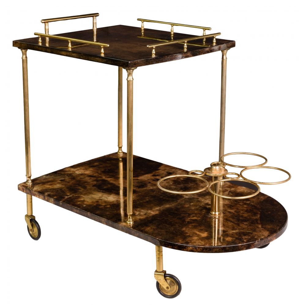 Appraisal: ALDO TURA ITALIAN - LACQUERED GOATSKIN BAR CARTHaving brass accents