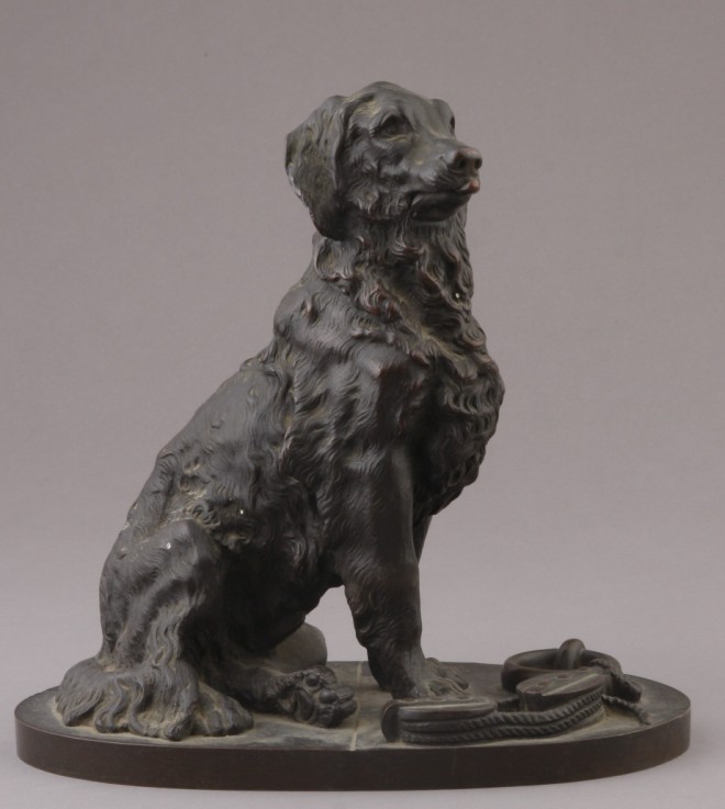 Appraisal: Bronze Dog Sculpture Sculpture features seated dog at attention with