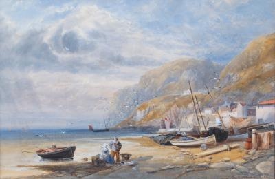 Appraisal: James Burrell Smith British - Beached Fishing Boats signed and