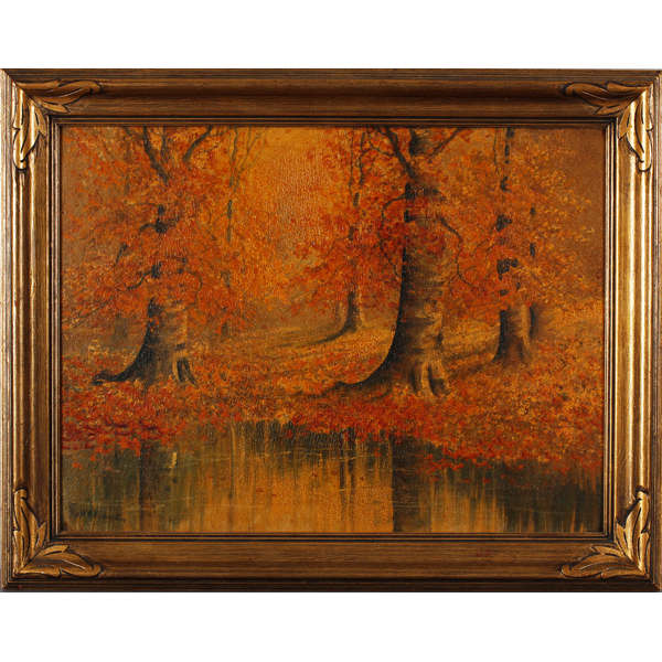 Appraisal: W A Eyden - Indiana autumn landscape with beech treesoil