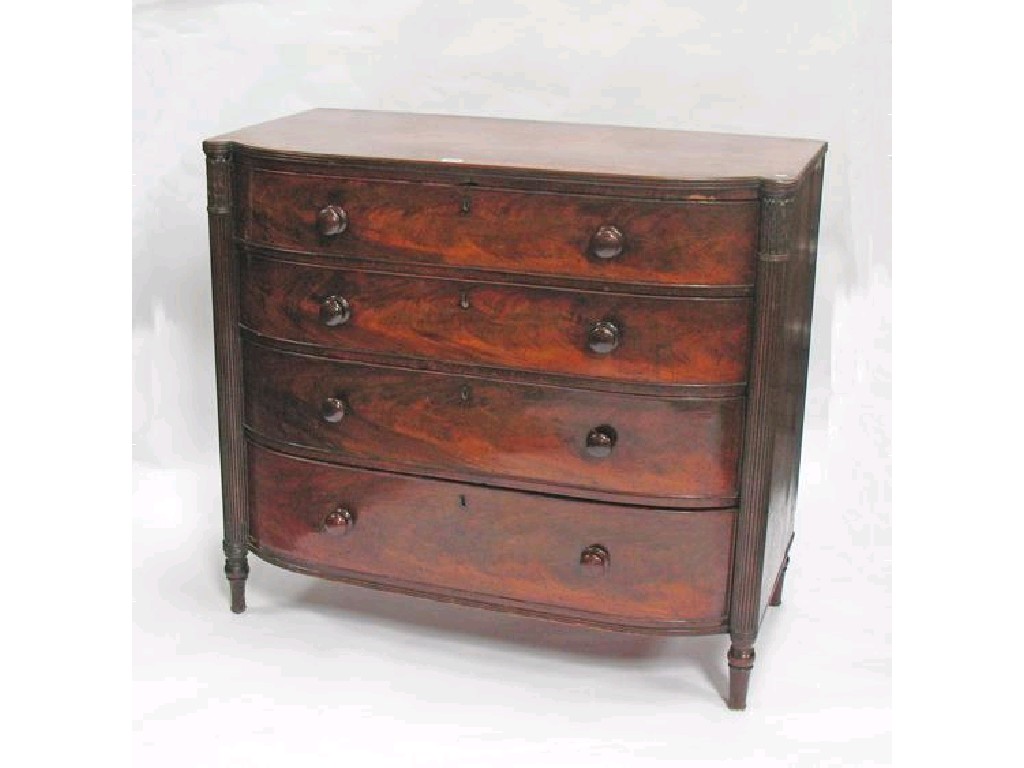 Appraisal: A LATE GEORGE III MAHOGANY BOW-FRONT CHEST OF DRAWERS in