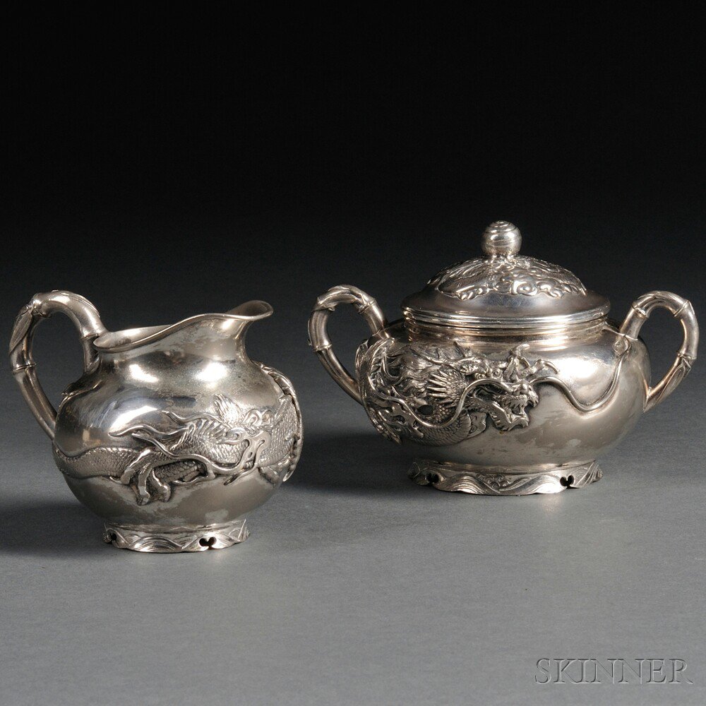 Appraisal: Export Silver Covered Sugar and Creamer Set Japan early th