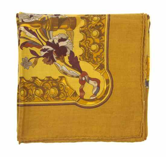 Appraisal: An Hermes Cashmere Scarf in a 'Copeaux' motif Labeled within