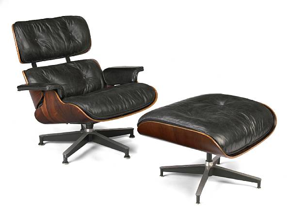 Appraisal: A Charles and Ray Eames rosewood and black leather lounge