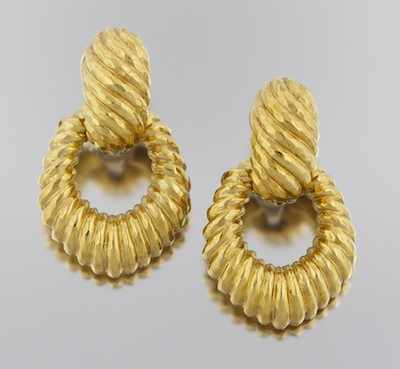 Appraisal: A Pair of Door Knocker Earrings k yellow gold door-knocker