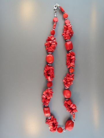 Appraisal: Coral Necklace red coral with sterling silver spacers clasp long