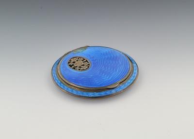 Appraisal: An Austrian Sterling Silver and Guilloche Enamel Compact Of disc