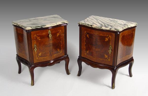 Appraisal: PAIR MARBLE TOP FRENCH STYLE NIGHTSTANDS One with small drawer