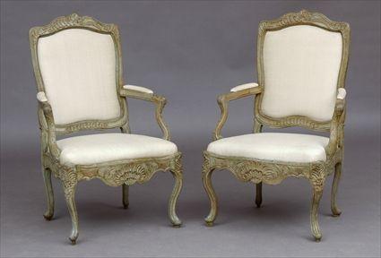 Appraisal: PAIR OF ITALIAN PAINTED ARMCHAIRS Each cartouche padded back with