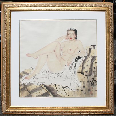 Appraisal: CONTEMPORARY RECLINING JAPANESE FEMALE NUDE Watercolor sight size '' x