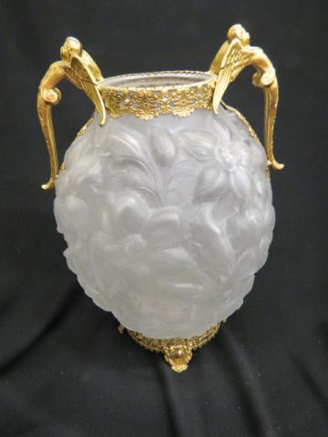 Appraisal: Tiffin Satin Glass Vase brass mounted with winged lady handles