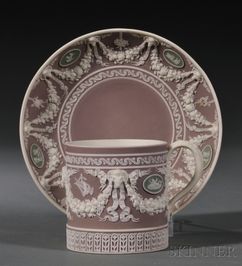 Appraisal: Wedgwood Three-color Jasper Dip Coffee Can and Saucer England th