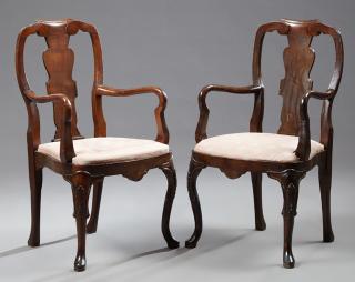 Appraisal: Pair of English George II Carved Cherry Armchairs th c