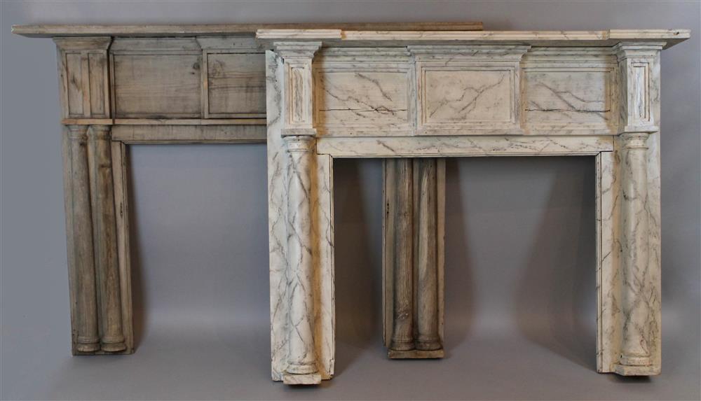 Appraisal: TWO FEDERAL STYLE FIREPLACE SURROUNDS ONE FAUX MARBLEIZED the faux