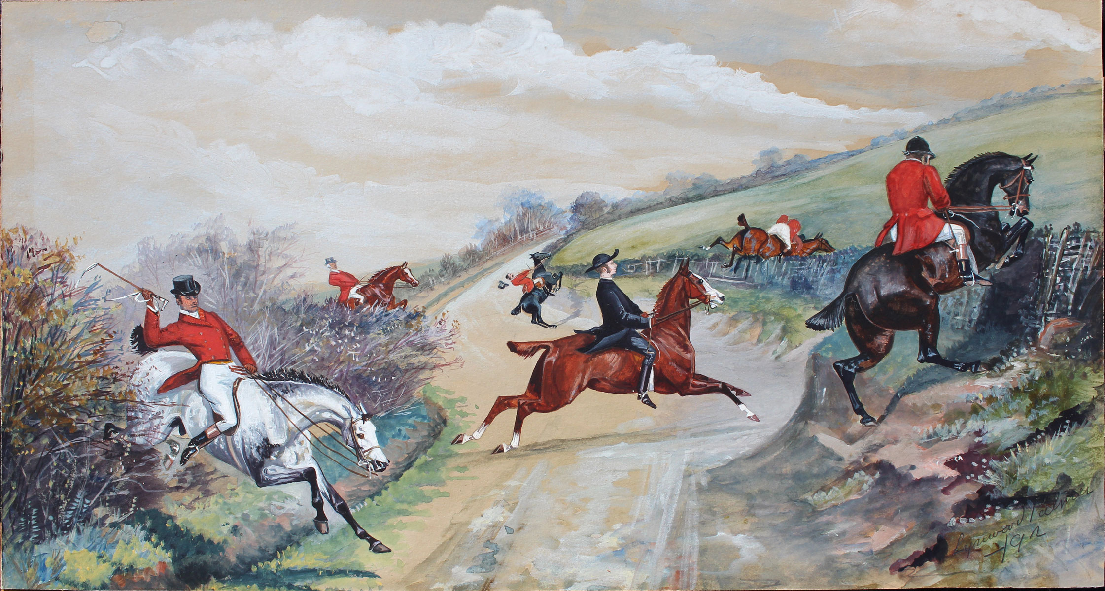 Appraisal: PALMER James Lynwood American - Steeplechase Scene Watercolor Gouache ''