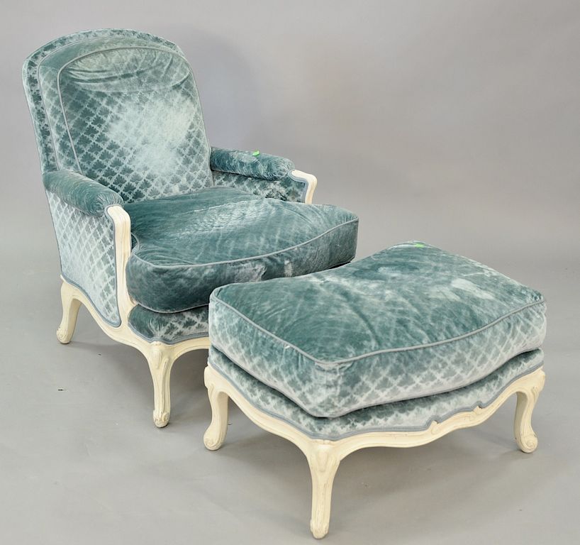 Appraisal: Louis XV style bergere and ottoman with custom upholstery Provenance