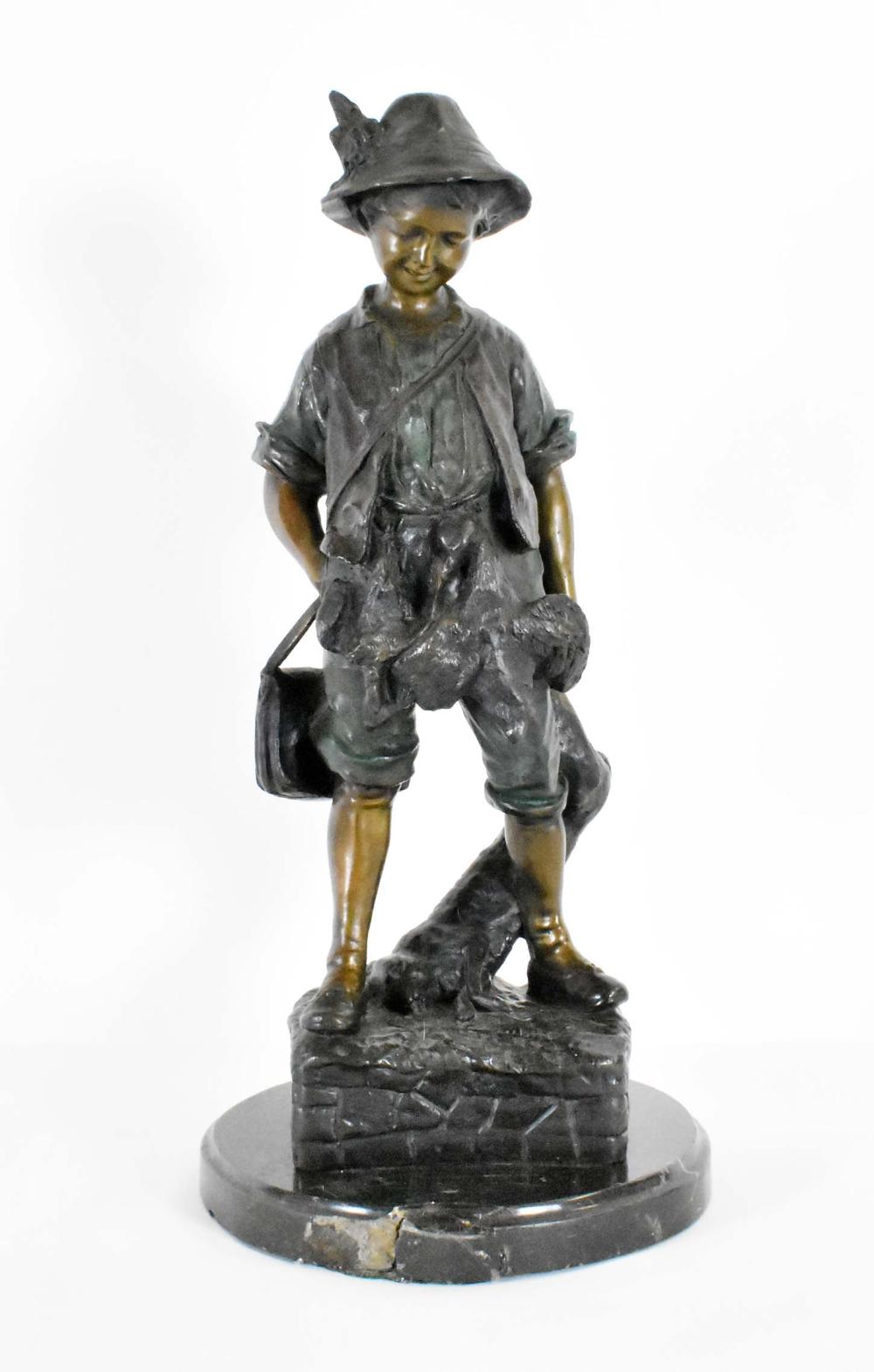 Appraisal: CONTINENTAL PATINATED BRONZE OF AN ALPINE BOYModern Inscribed Haubner in