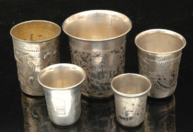 Appraisal: FIVE TH CENTURY RUSSIAN SILVER CUPS Various dates and makers