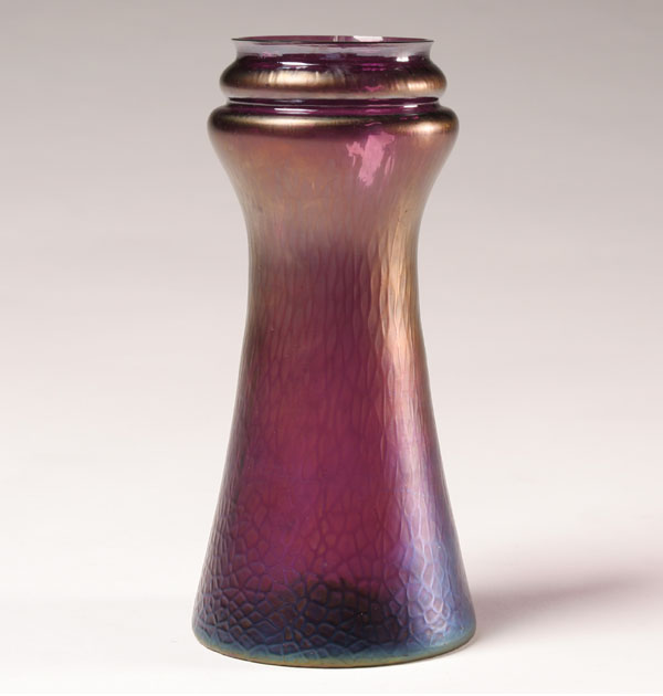 Appraisal: Loetz style art glass vase textured surface with an iridescent