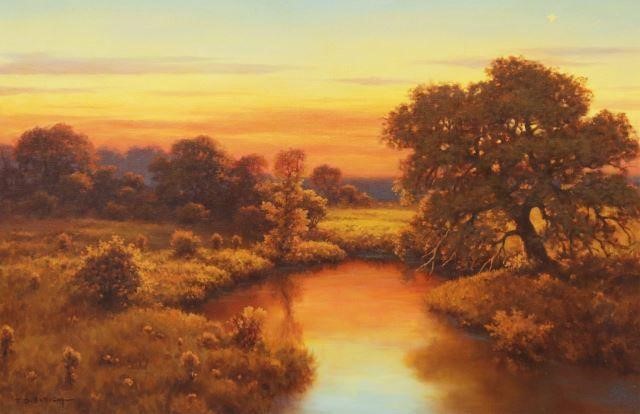 Appraisal: Framed oil on canvas painting River Sunset signed lower left