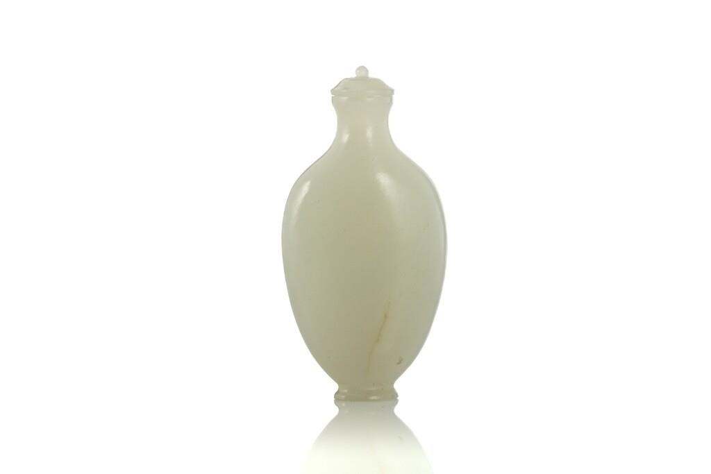 Appraisal: CHINESE WHITE JADE SNUFF BOTTLEChinese flattened snuff bottle of undecorated