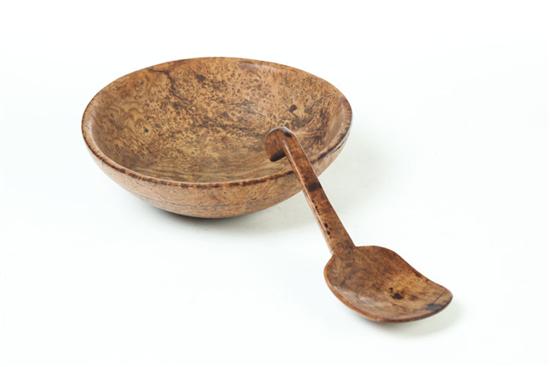 Appraisal: BURL BOWL AND PADDLE American th century Bowl with good