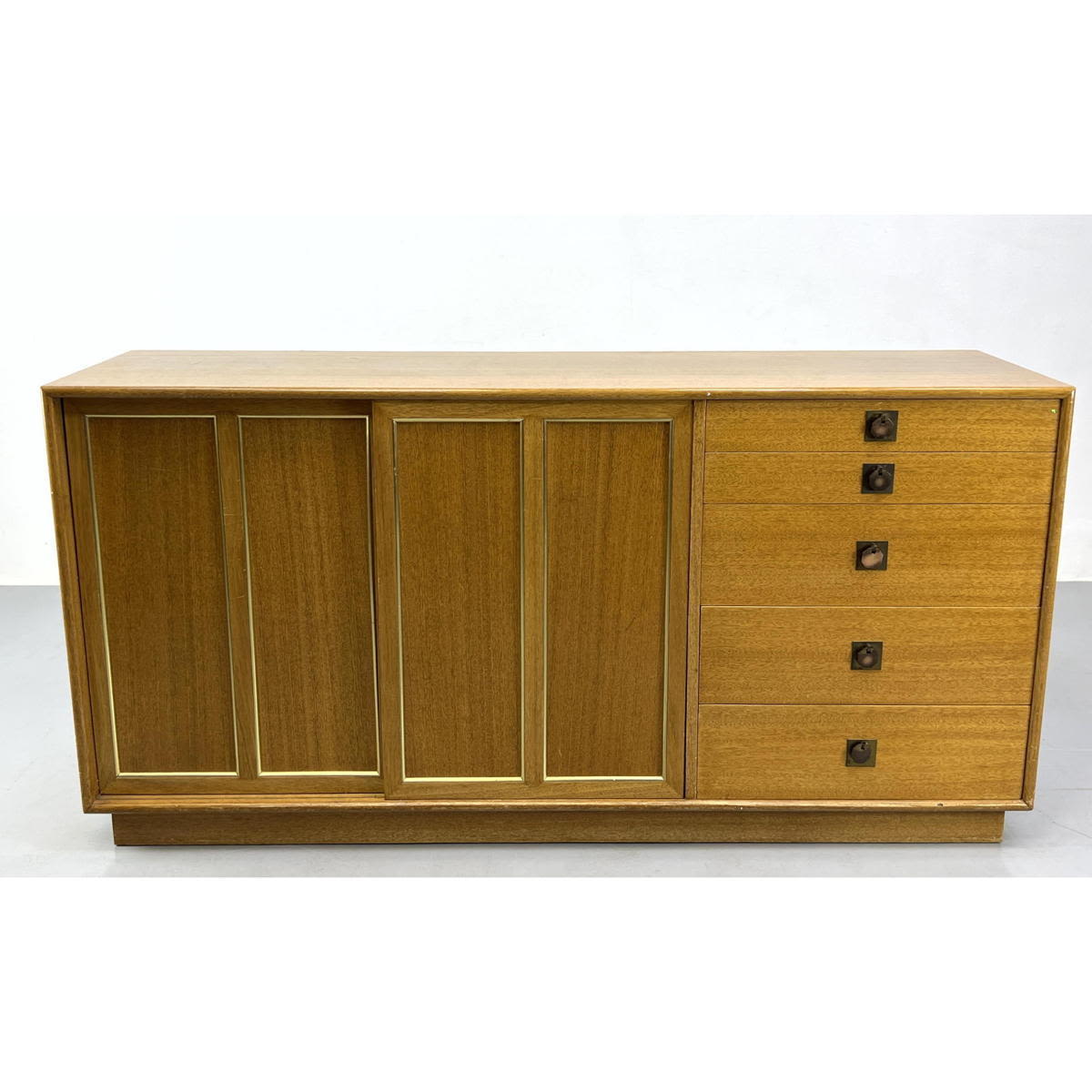 Appraisal: Harvey Probber Bleached Mahogany Credenza Sideboard Brass hardware Dimensions H