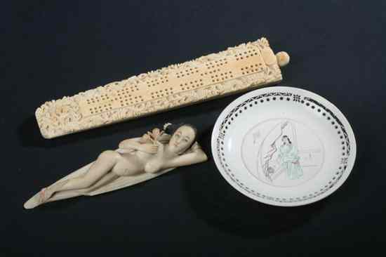 Appraisal: CHINESE IVORY FIGURE OF MEDICINE LADY GAME BOARD AND SAUCER