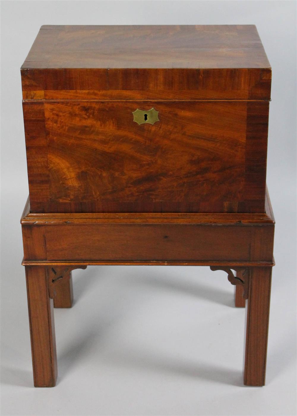 Appraisal: MID- TH C MAHOGANY CAMPAIGN CHEST ON LATER STAND the