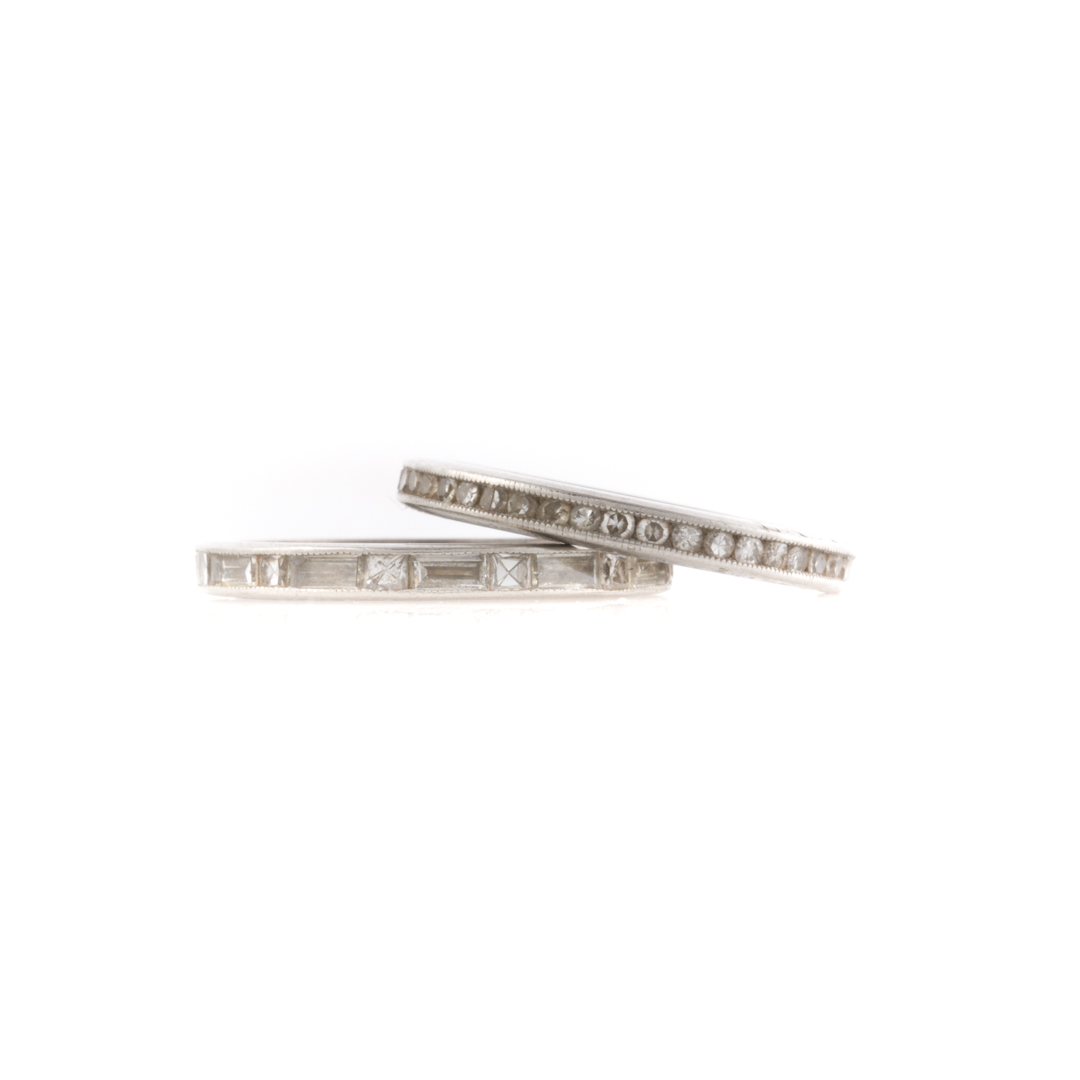 Appraisal: A Pair of Platinum Diamond Eternity Bands Platinum eternity band