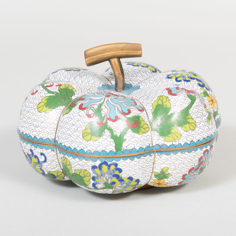 Appraisal: Chinese Cloisonn Enamel Gourd Shaped Box in diam Condition Very