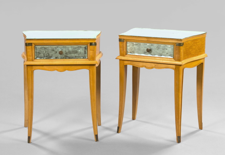 Appraisal: Pair of Northern European Birch and Cut Mirrored Glass Bedside