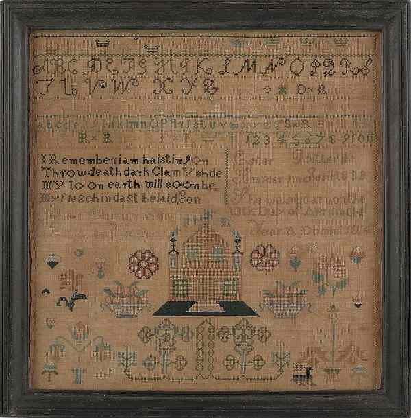 Appraisal: Reading Pennsylvania silk on linen sampler dated wrought by Ester