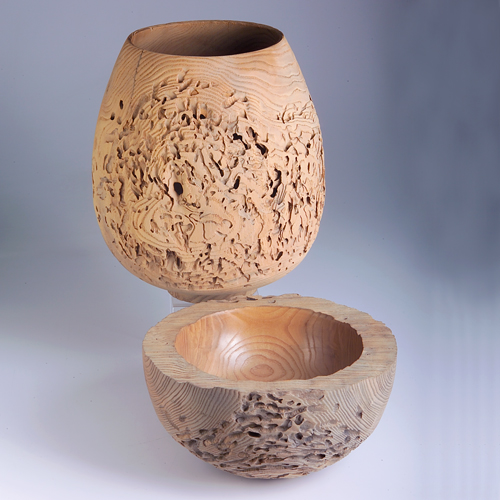 Appraisal: DALE NISH Two large turned ash vessels One a thick