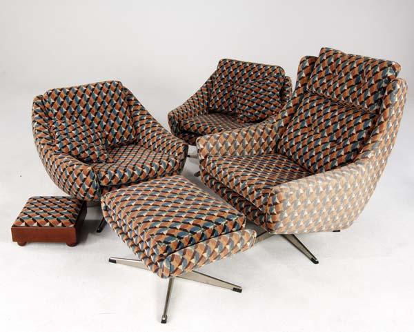 Appraisal: JOHN STUART Furniture suite upholstered in diamond-pattern fabric on steel