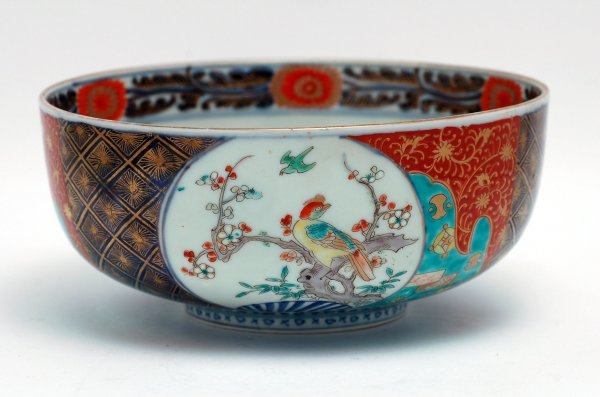 Appraisal: Imari bowl interior decorated with tree and flying birds exterior