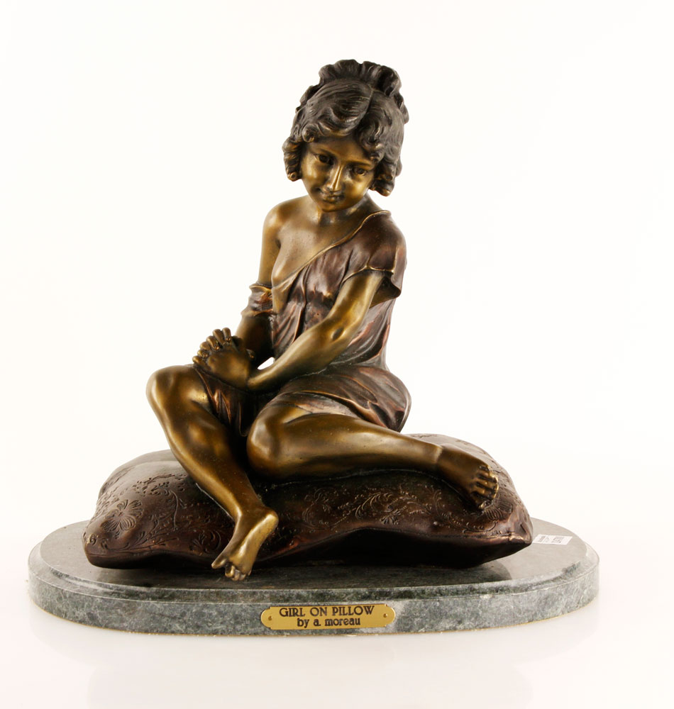 Appraisal: - Girl on a Pillow Bronzed metal Girl on a