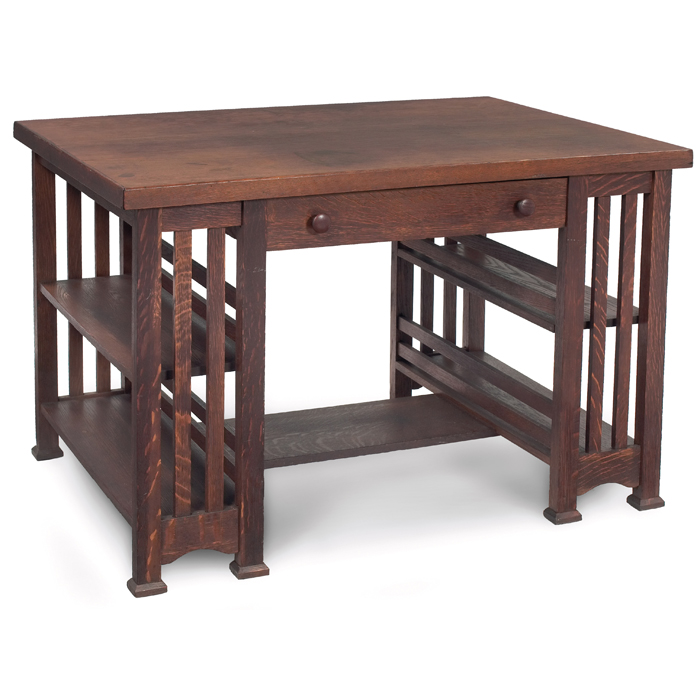 Appraisal: Prairie School library table rectangular top over a single drawerwith