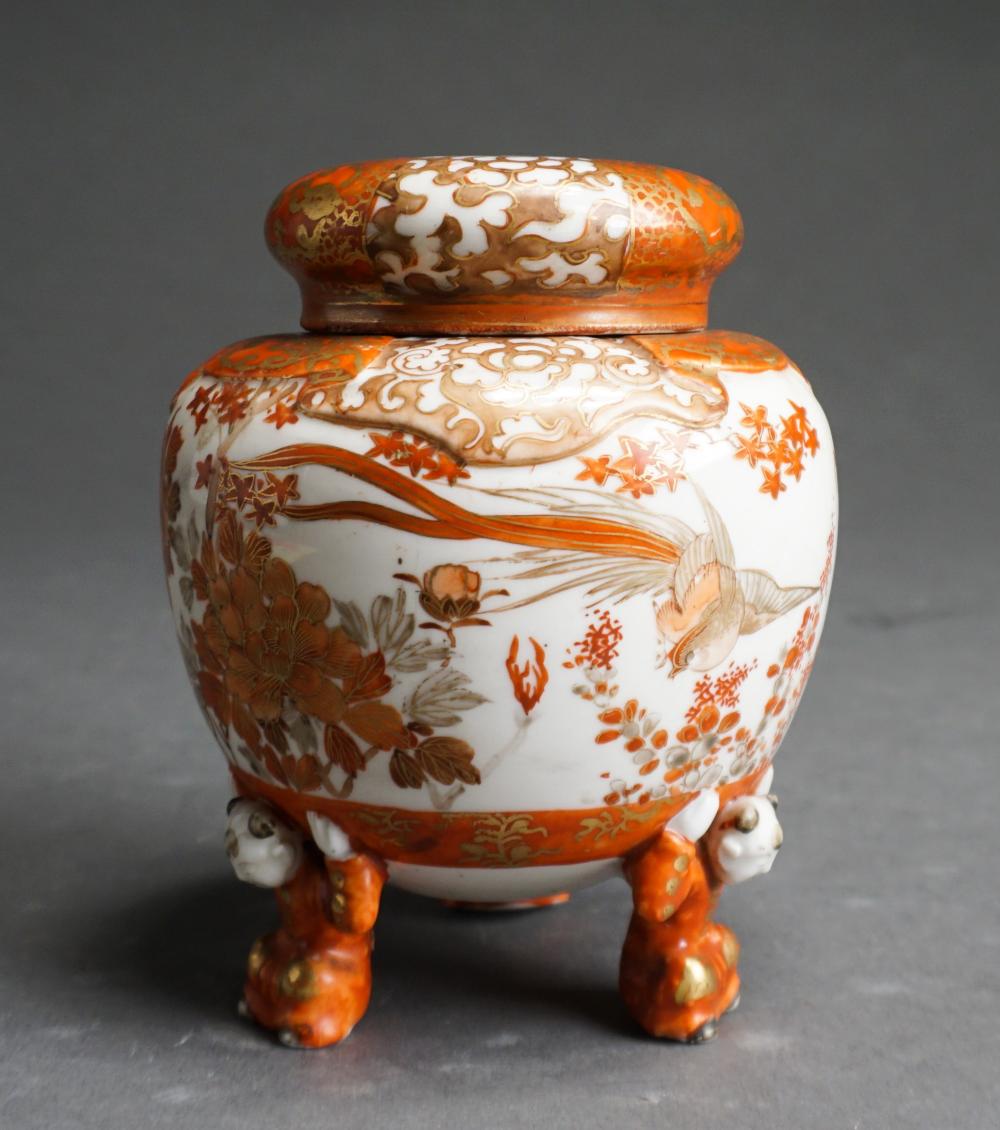 Appraisal: Japanese Orange and White Porcelain Lidded Vessel H in cm