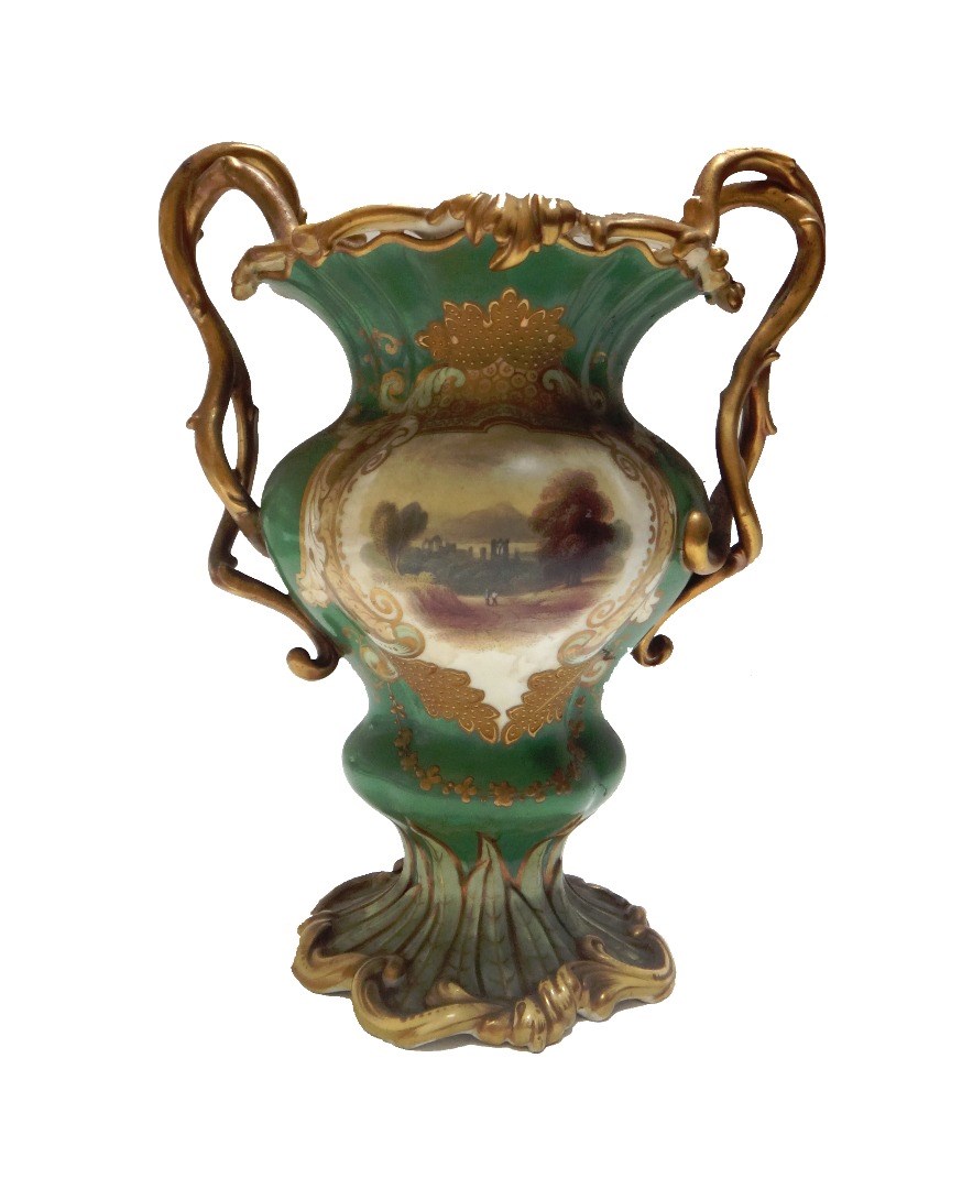 Appraisal: A Coalport style porcelain two handled vase late th century