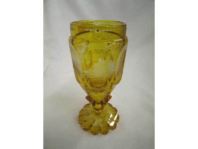 Appraisal: Early Bohemian Art Glass Goblet or Chalice golden topaz town