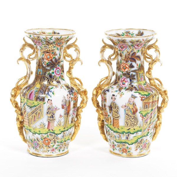 Appraisal: PAIR OF BELLE EPOQUE OLD PARIS PORCELAIN CHINOISERIE VASES x