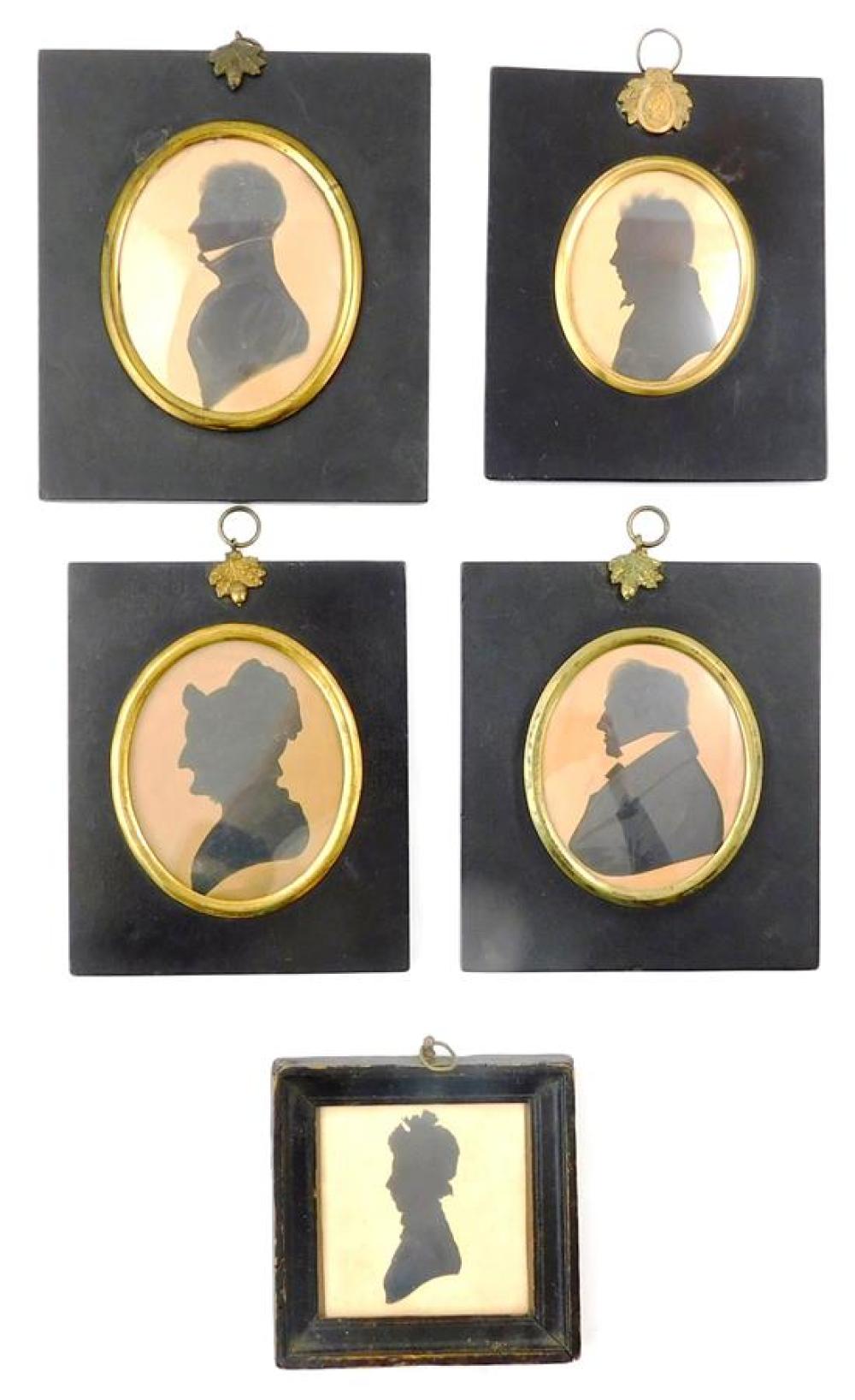 Appraisal: Five framed silhouettes th early th C including Aunt Abbot