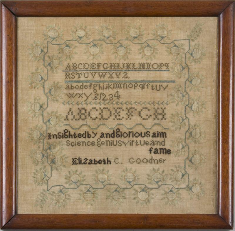 Appraisal: Sampler Elizabeth C Goodner Tennessee ca silk on natural linen